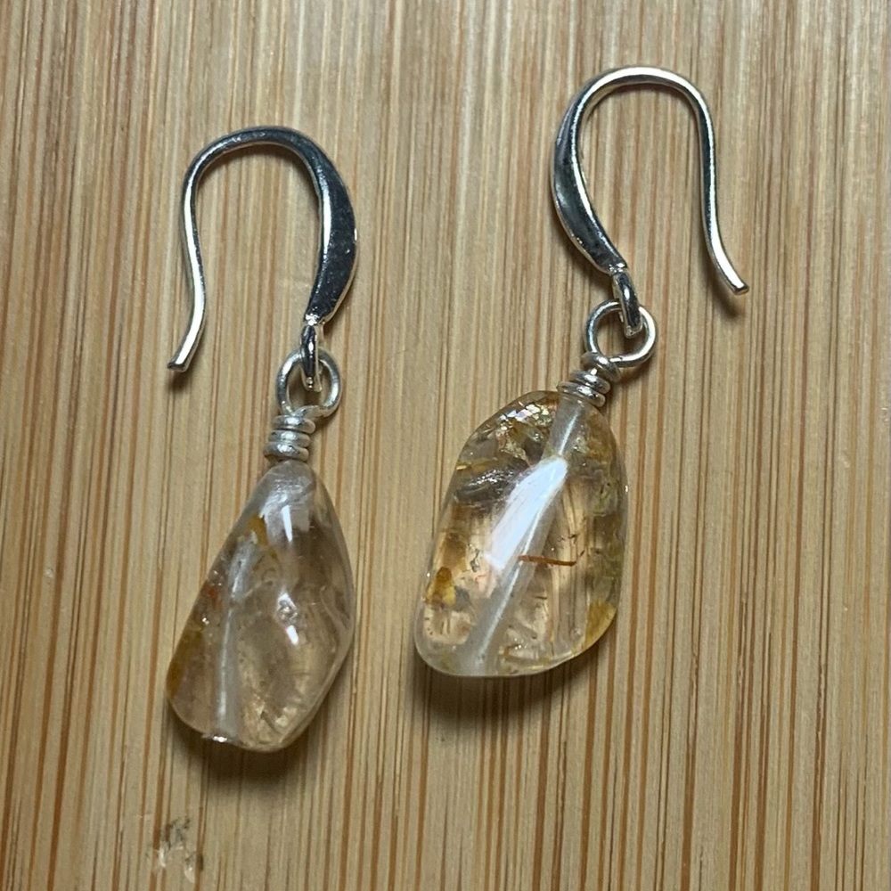 Rutilated Quartz earrings. SS Ear wire/ Small - Picture 6 of 6